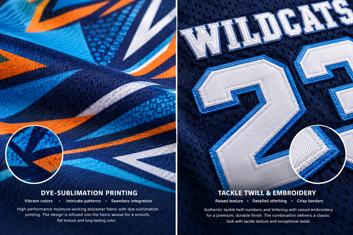 Comprehensive comparison of sublimation printing and stitched embroidery for custom jerseys