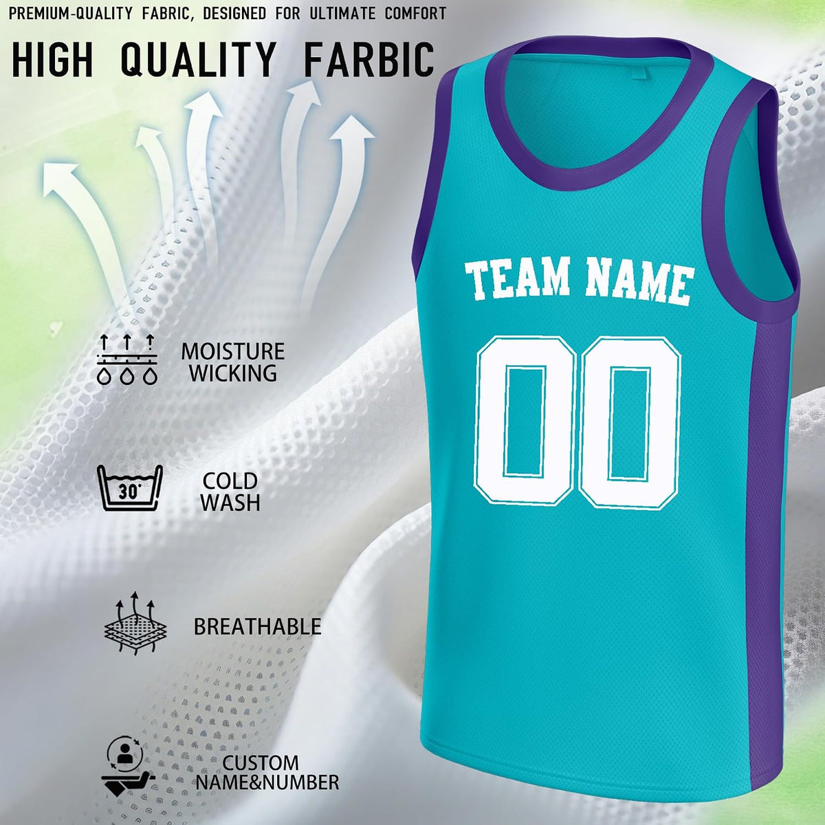 Custom Teal and Purple Basketball Jersey