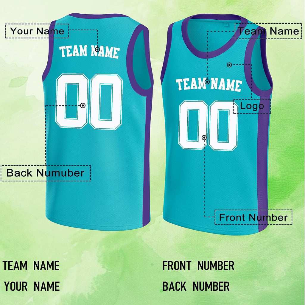 Custom Teal and Purple Basketball Jersey