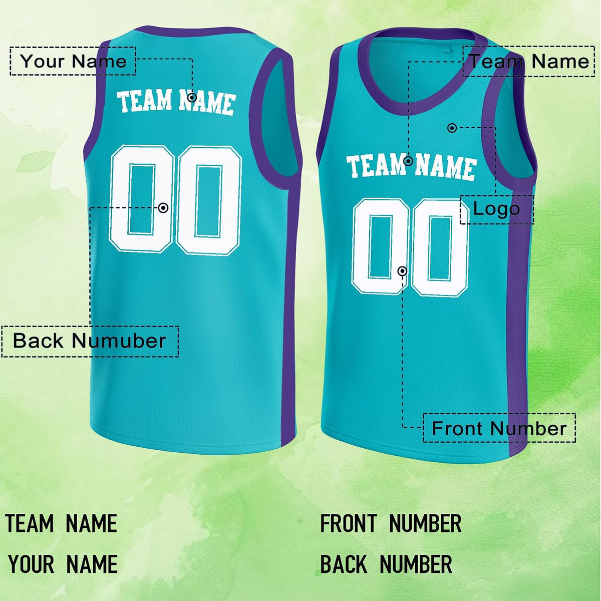 Custom Teal and Purple Basketball Jersey