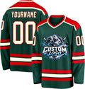 Custom Forest Green, Red and Cream Hockey Jersey