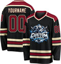 Custom Black, Burgundy and Cream Hockey Jersey