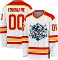 Custom White, Red and Gold Hockey Jersey