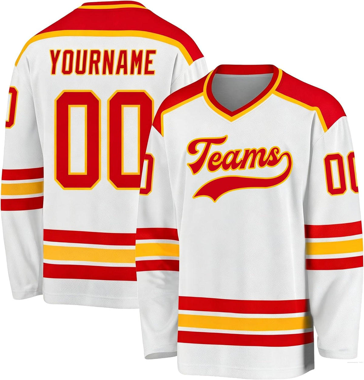 Custom White, Red and Gold Hockey Jersey