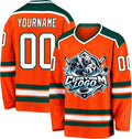 Custom Orange, Dark Green and White Hockey Jersey