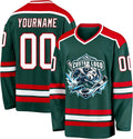 Custom Dark Green, Red and White Hockey Jersey