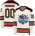 Custom Cream, Black and Red Hockey Jersey