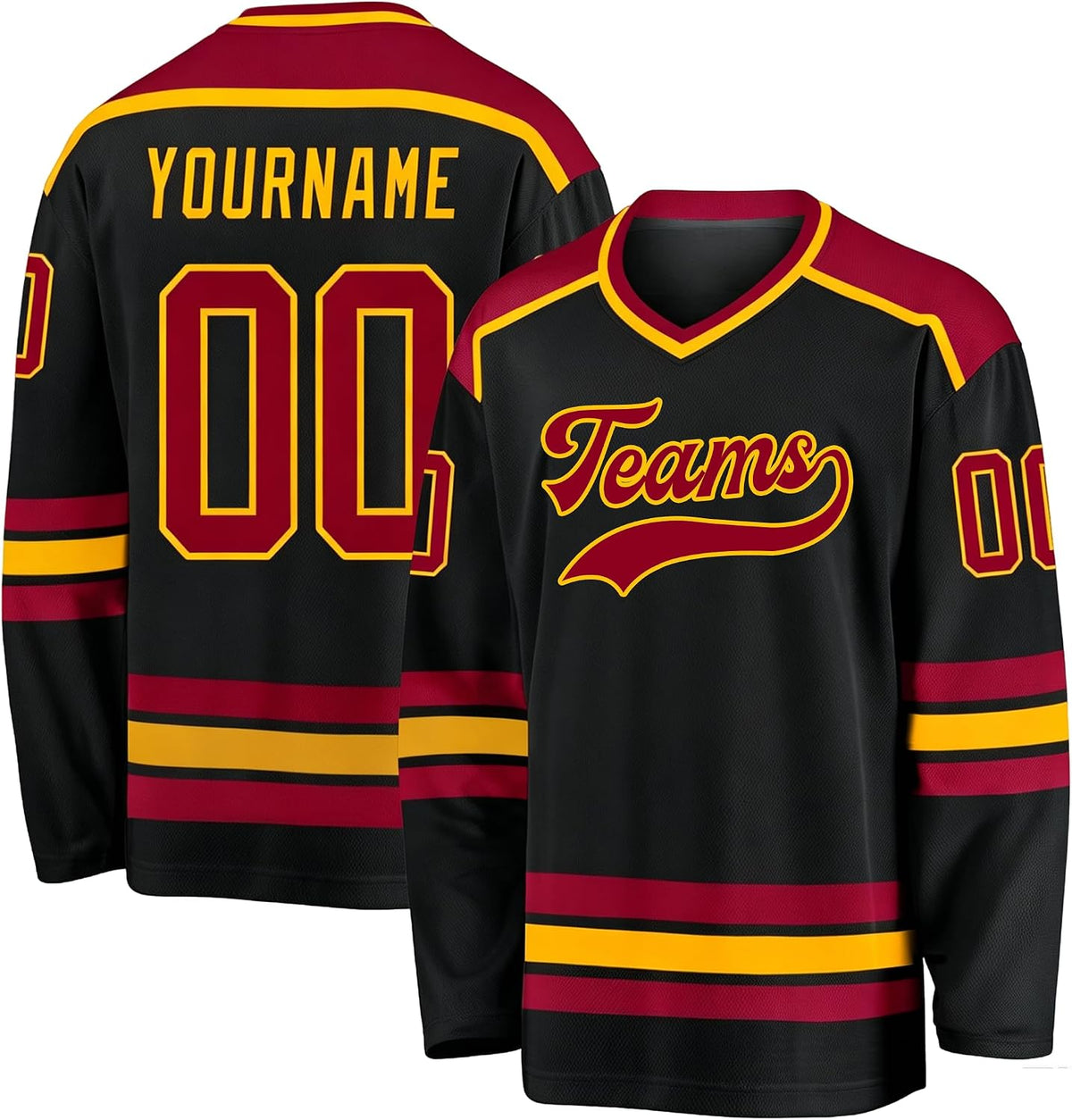 Custom Black, Burgundy and Gold Hockey Jersey