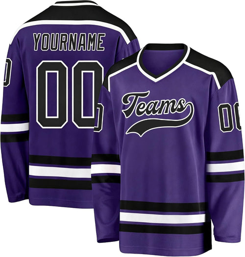 Custom Purple, Black and White Hockey Jersey