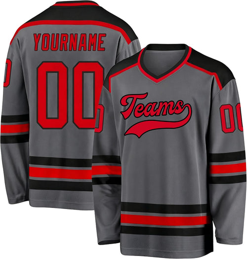 Custom Grey, Red and Black Hockey Jersey