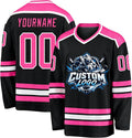 Custom Black, Pink and White Hockey Jersey