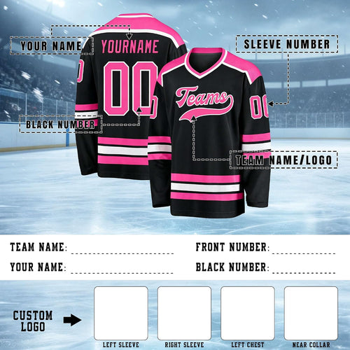 Custom Black, Pink and White Hockey Jersey