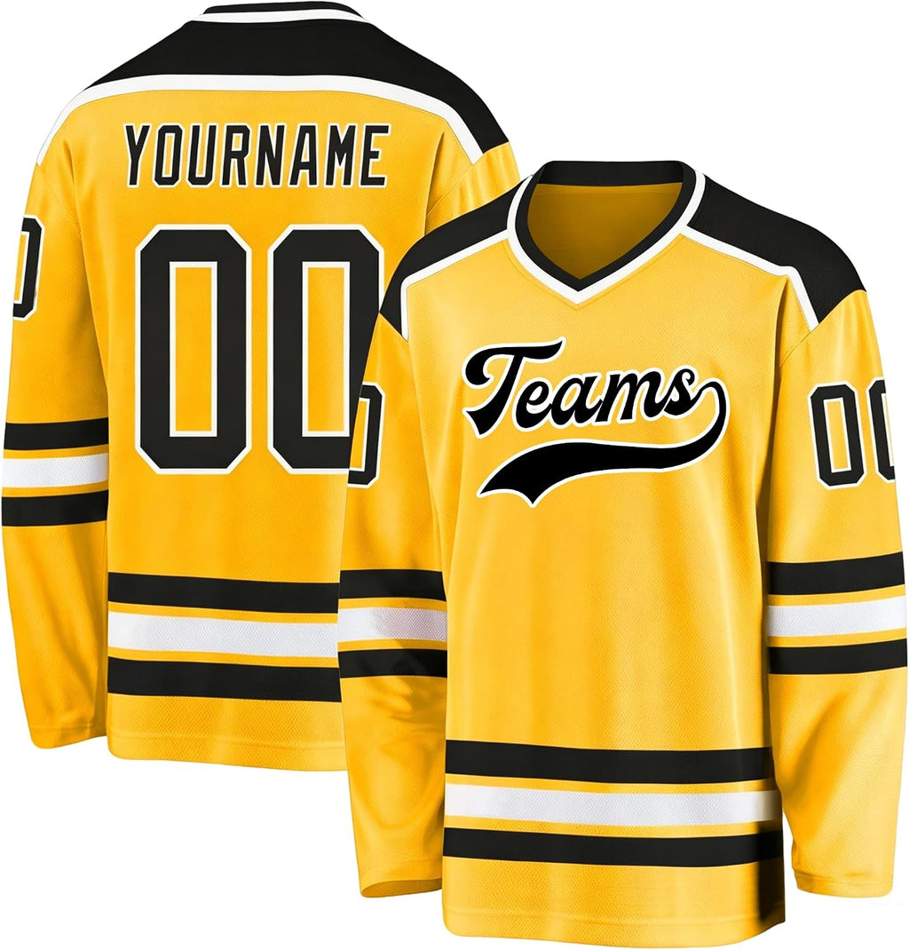 Custom Yellow, Black and White Hockey Jersey