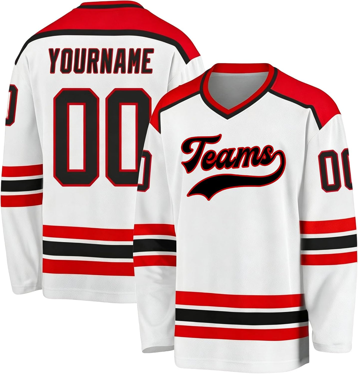 Custom White, Red and Black Hockey Jersey