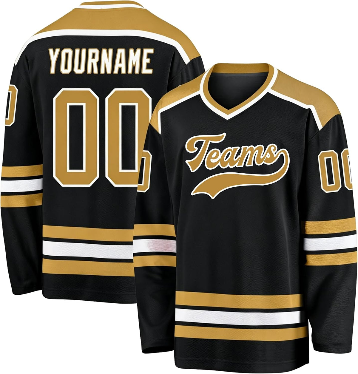 Custom Black, Gold and White Hockey Jersey