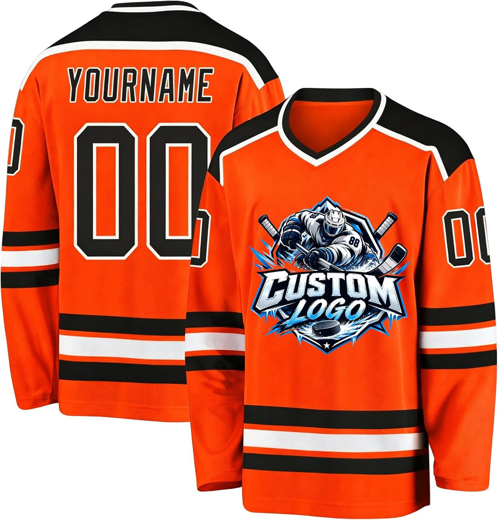 Custom Orange, Black and White Hockey Jersey