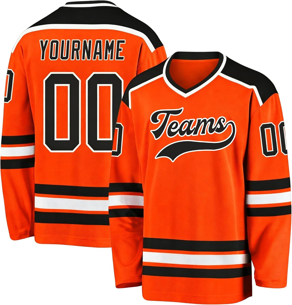Custom Orange, Black and White Hockey Jersey