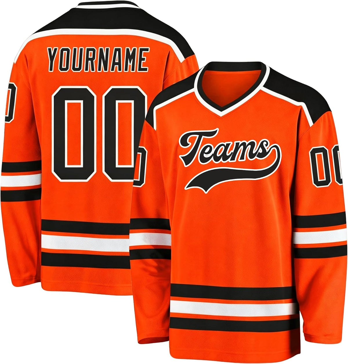 Custom Orange, Black and White Hockey Jersey