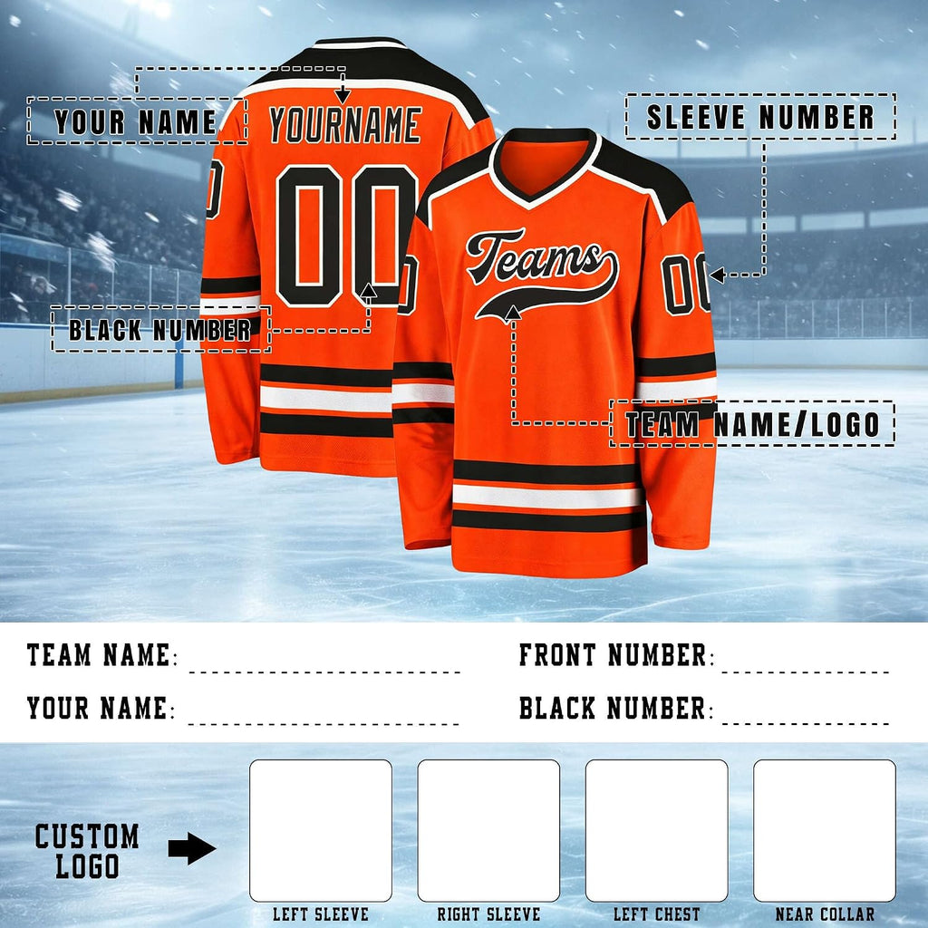 Custom Orange, Black and White Hockey Jersey