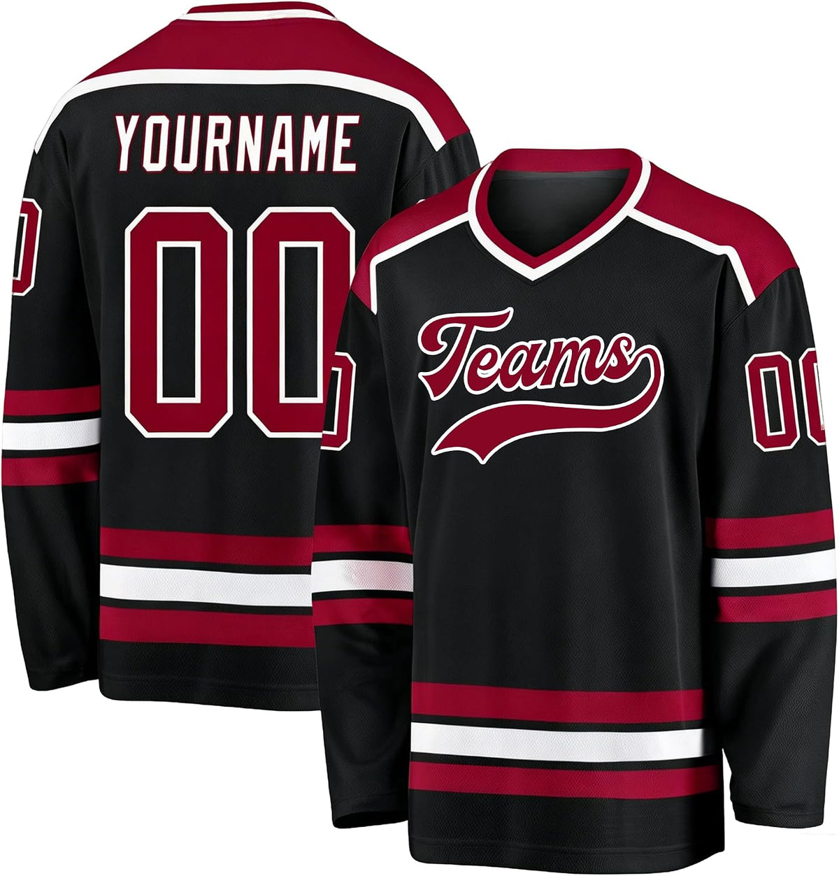 Custom Black, Maroon and White Hockey Jersey