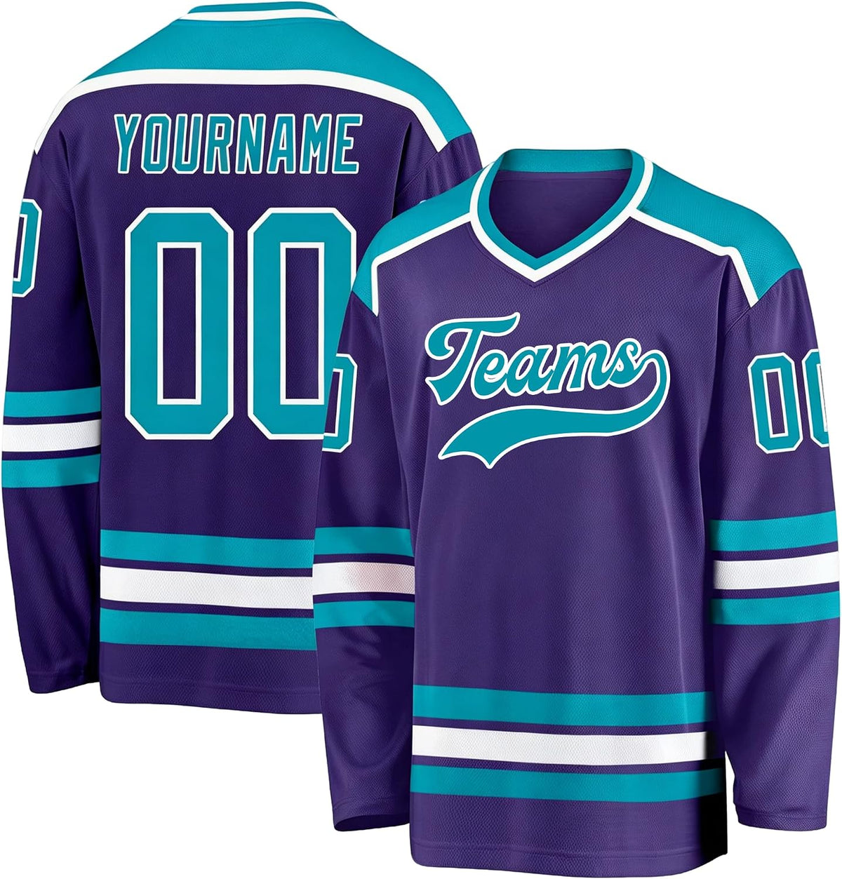 Custom Purple, Teal and White Hockey Jersey