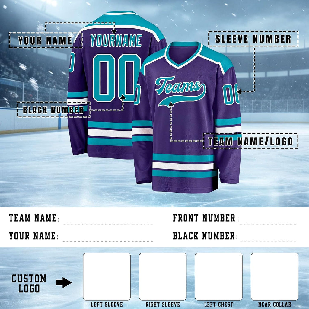 Custom Purple, Teal and White Hockey Jersey