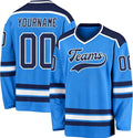 Custom Sky Blue, Navy and White Hockey Jersey