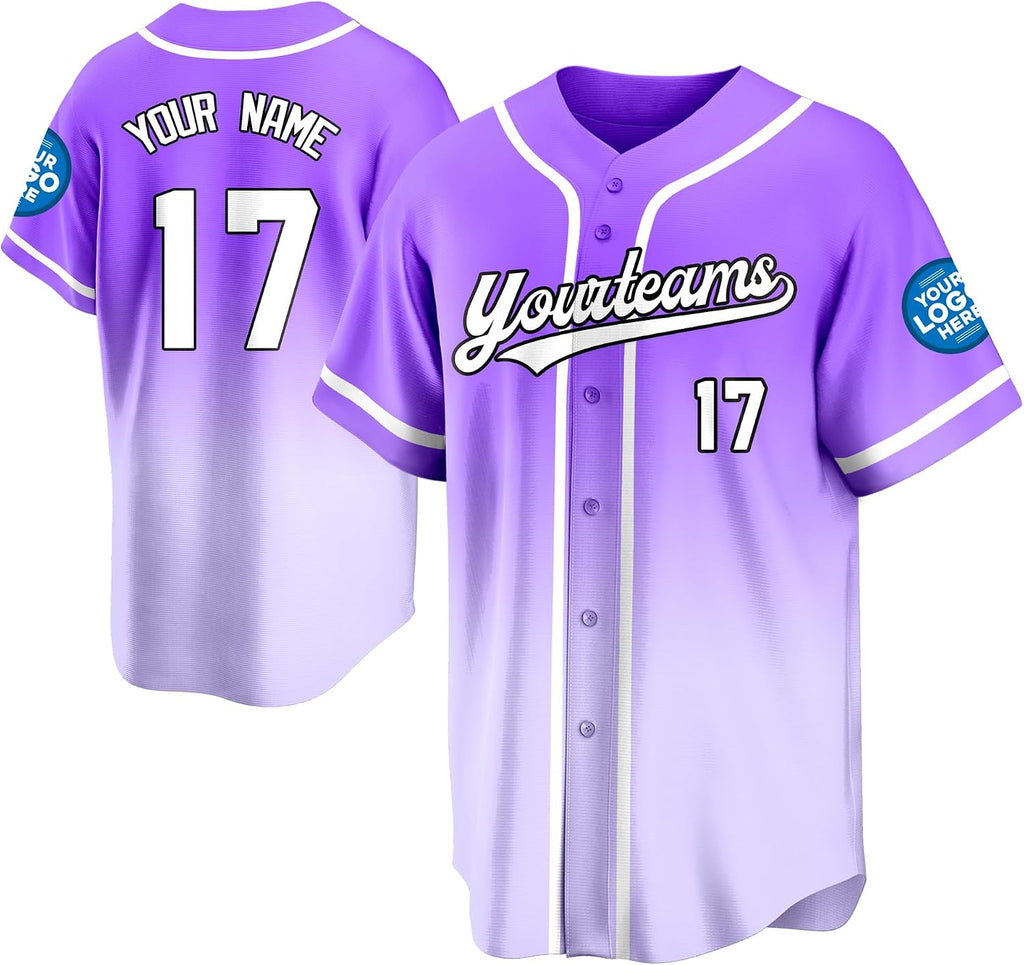 Custom Purple and Lavender Gradient Baseball Jersey with White Piping
