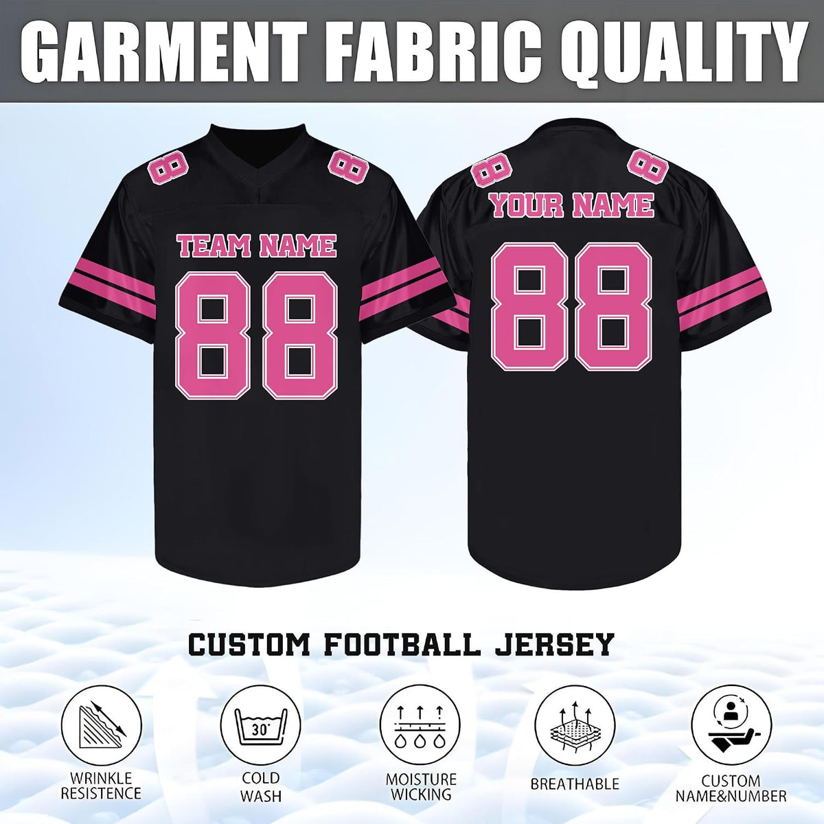 Custom Black and Pink Football Jersey - Personalized Team &amp; Practice Shirt