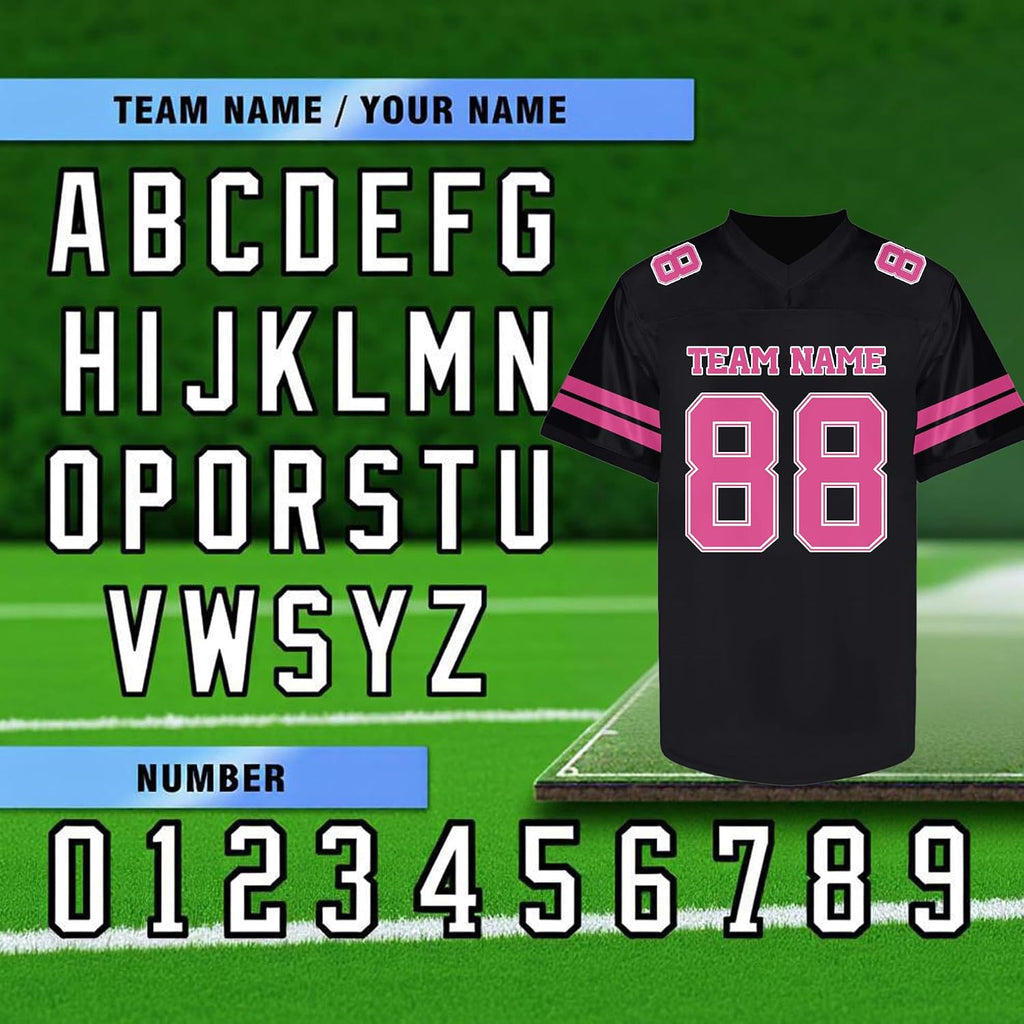 Custom Black and Pink Football Jersey - Personalized Team &amp; Practice Shirt