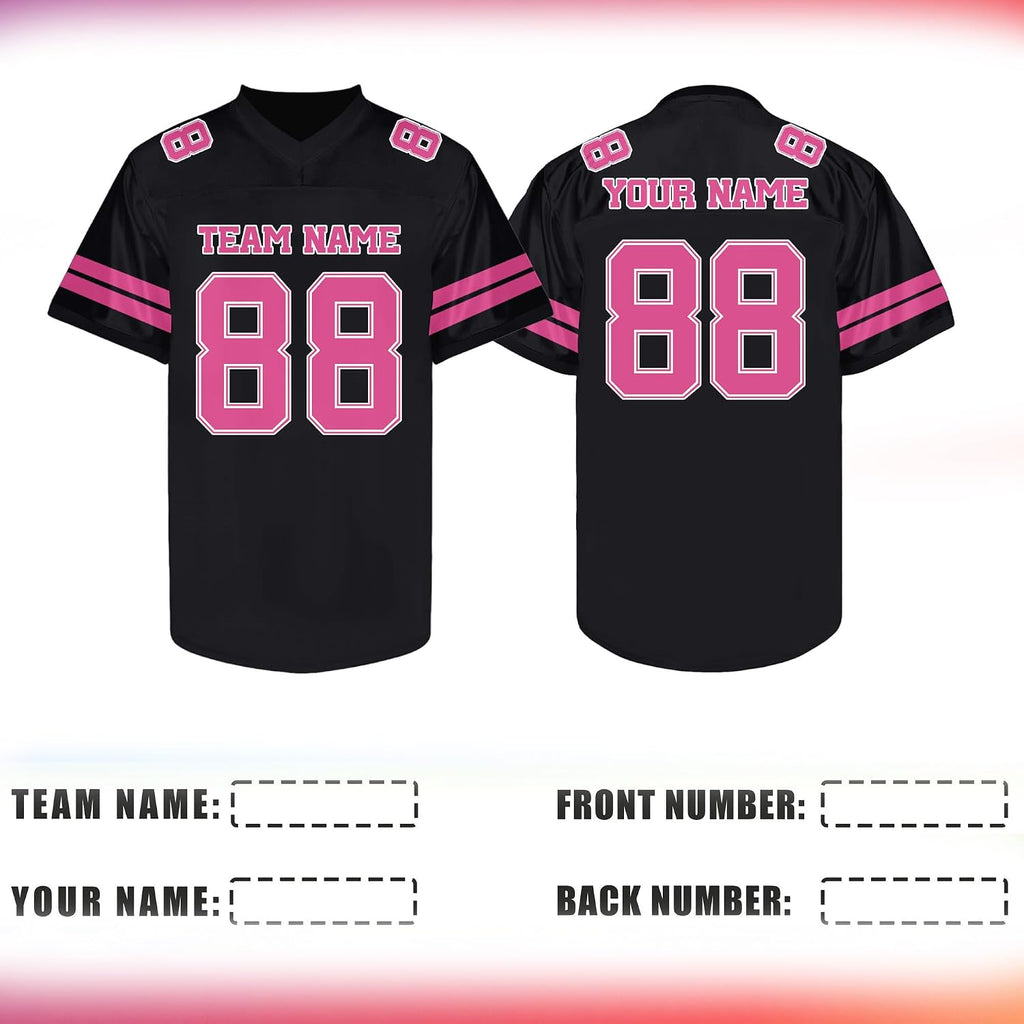 Custom Black and Pink Football Jersey - Personalized Team &amp; Practice Shirt