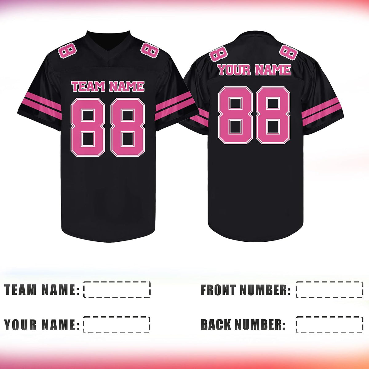 Custom Black and Pink Football Jersey - Personalized Team &amp; Practice Shirt