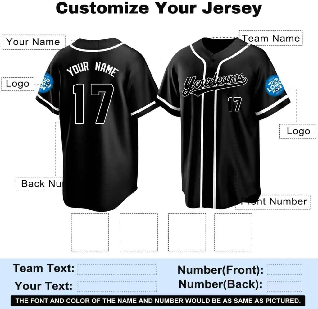 Custom Black Baseball Jersey with White Trim and Lettering