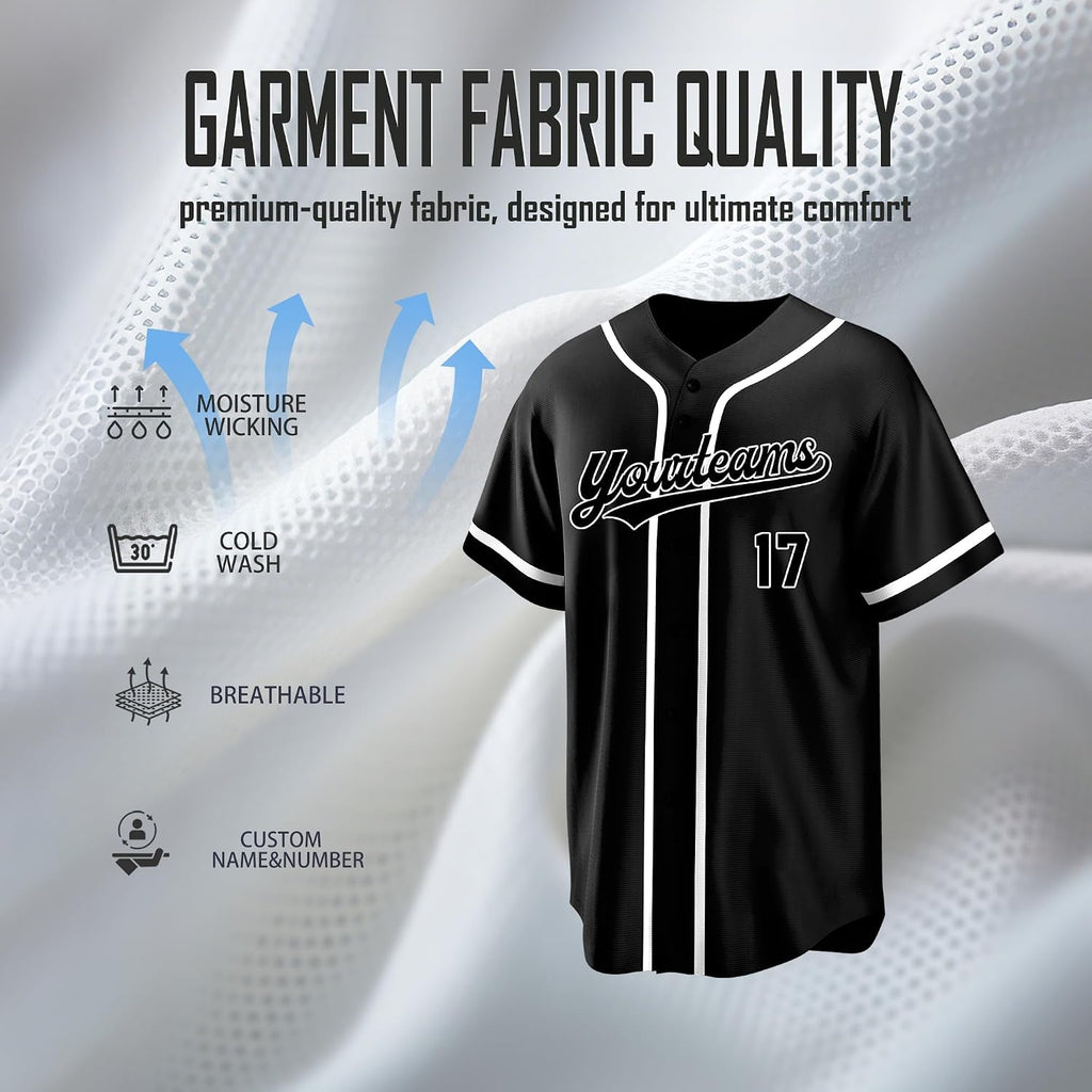 Custom Black Baseball Jersey with White Trim and Lettering
