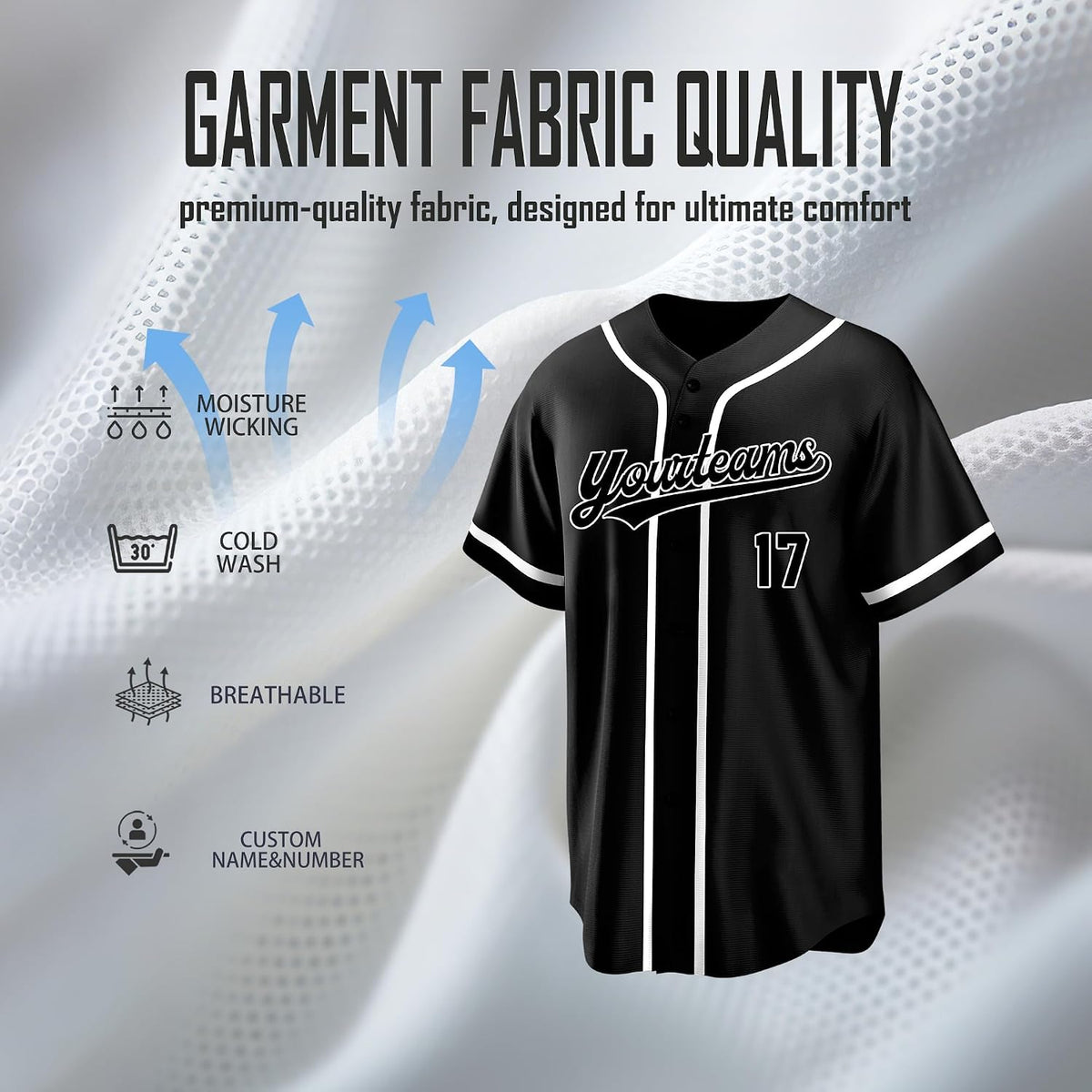 Custom Black Baseball Jersey with White Trim and Lettering