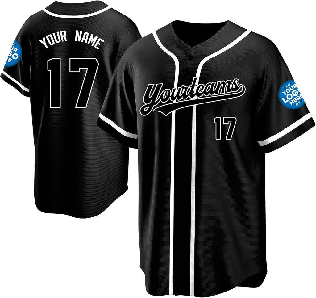 Custom Black Baseball Jersey with White Trim and Lettering