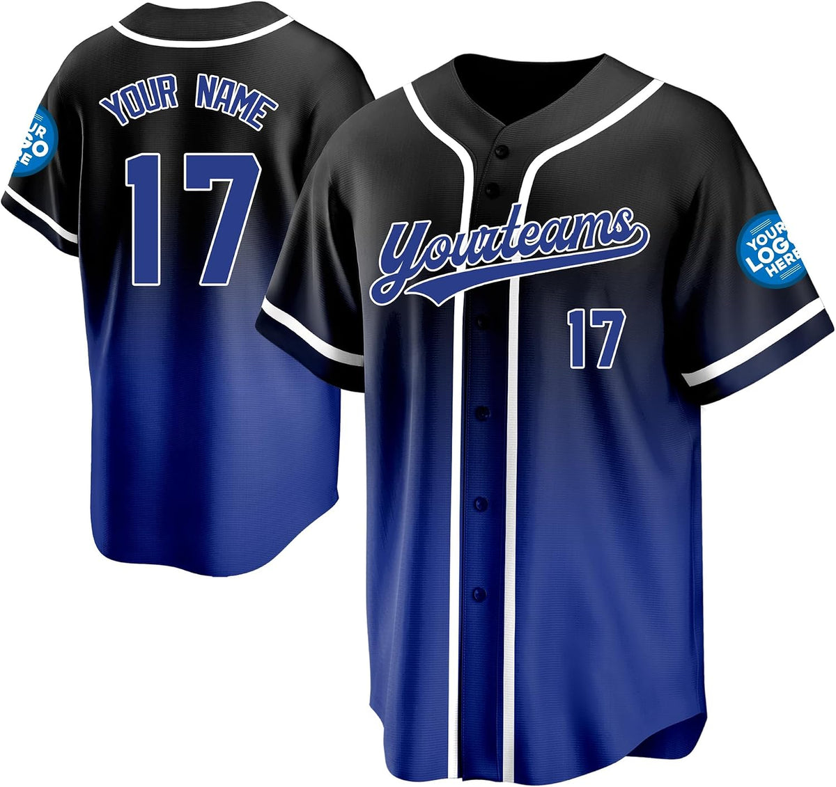 Custom Black and Royal Blue Gradient Baseball Jersey