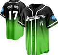 Custom Black to Green Gradient Baseball Jersey with White Trim