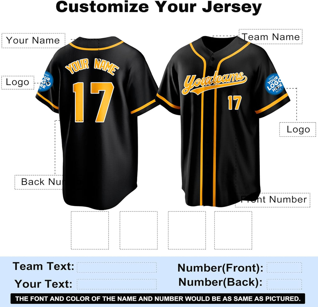 Custom Black Baseball Jersey with Gold Piping
