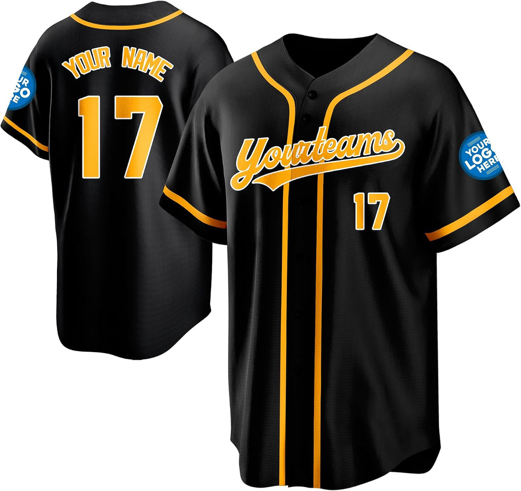 Custom Black Baseball Jersey with Gold Piping