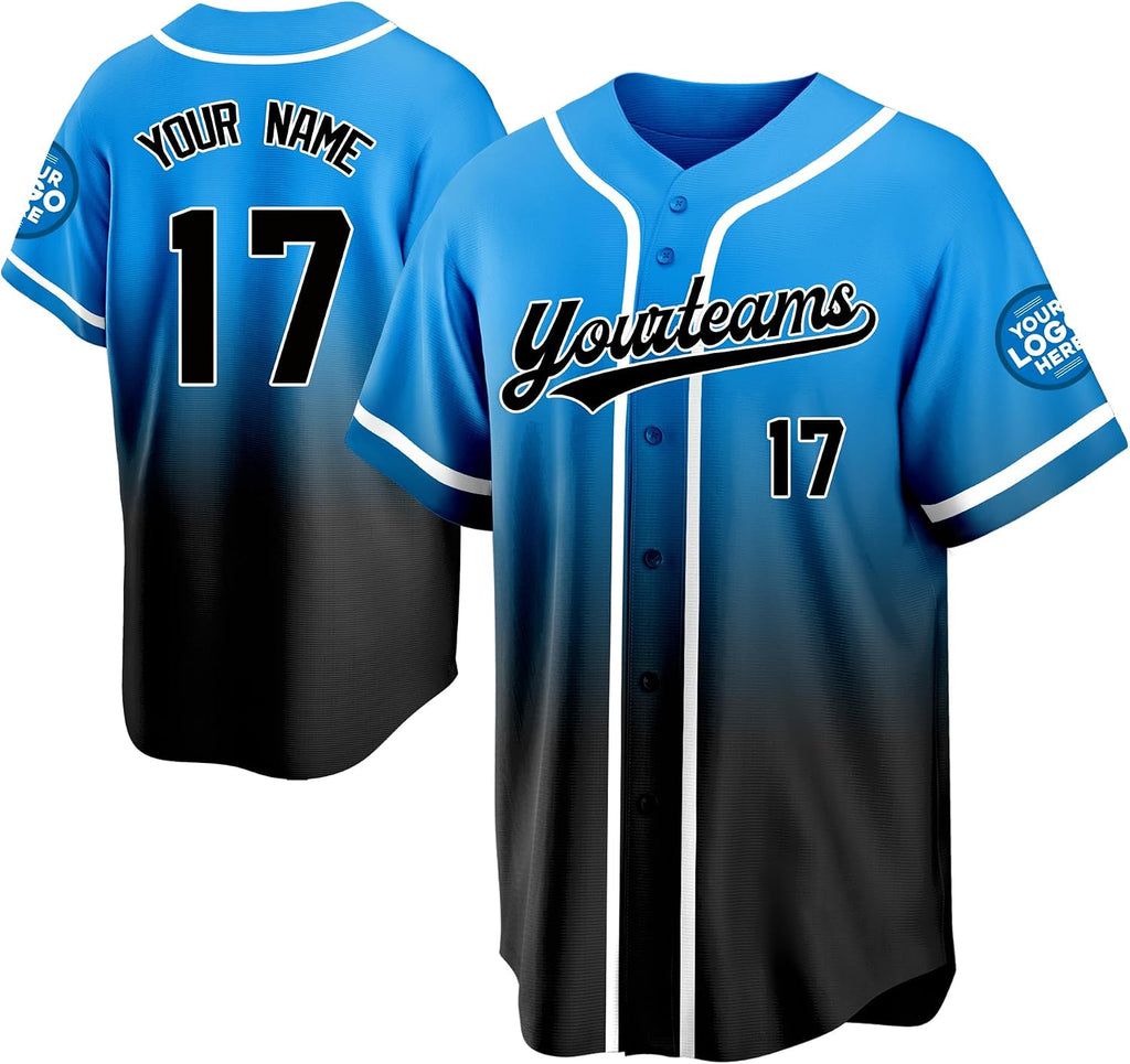 Custom Blue and Black Gradient Baseball Jersey with Name and Number