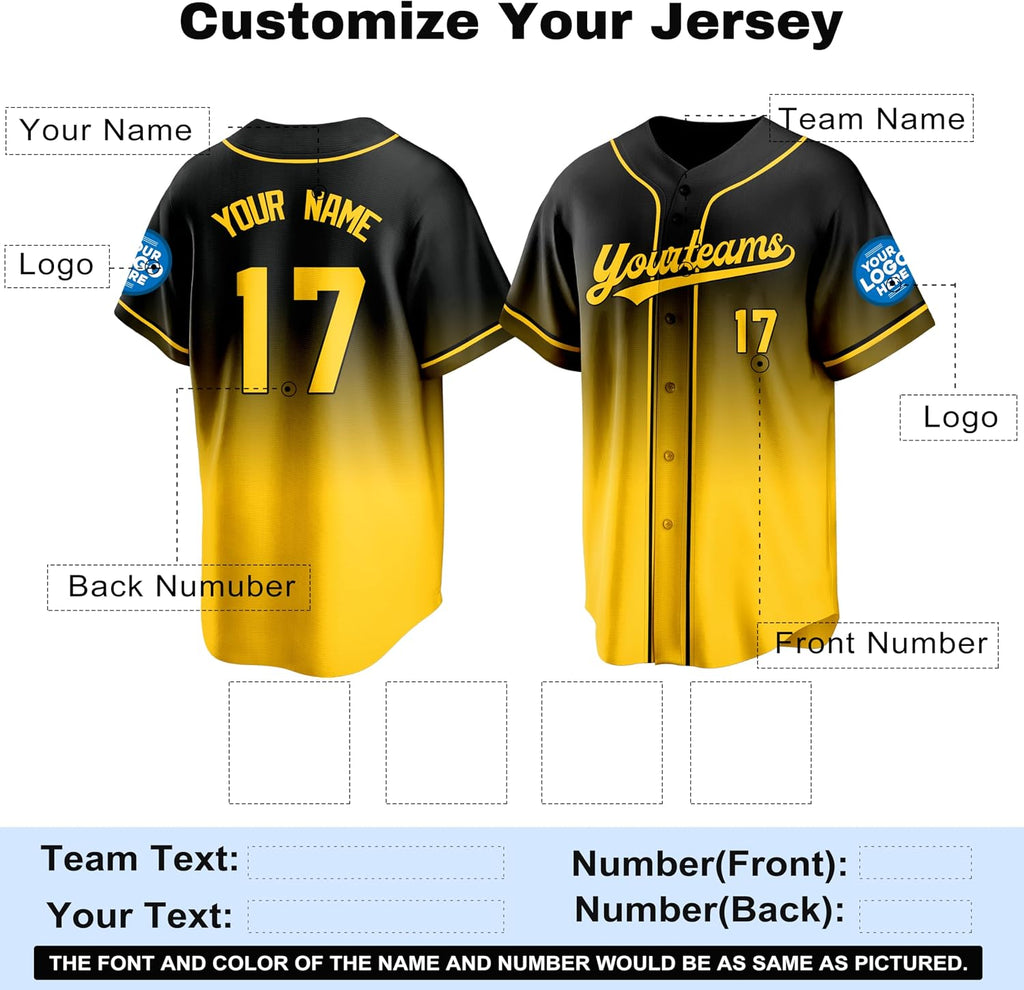 Custom Black and Yellow Gradient Baseball Jersey
