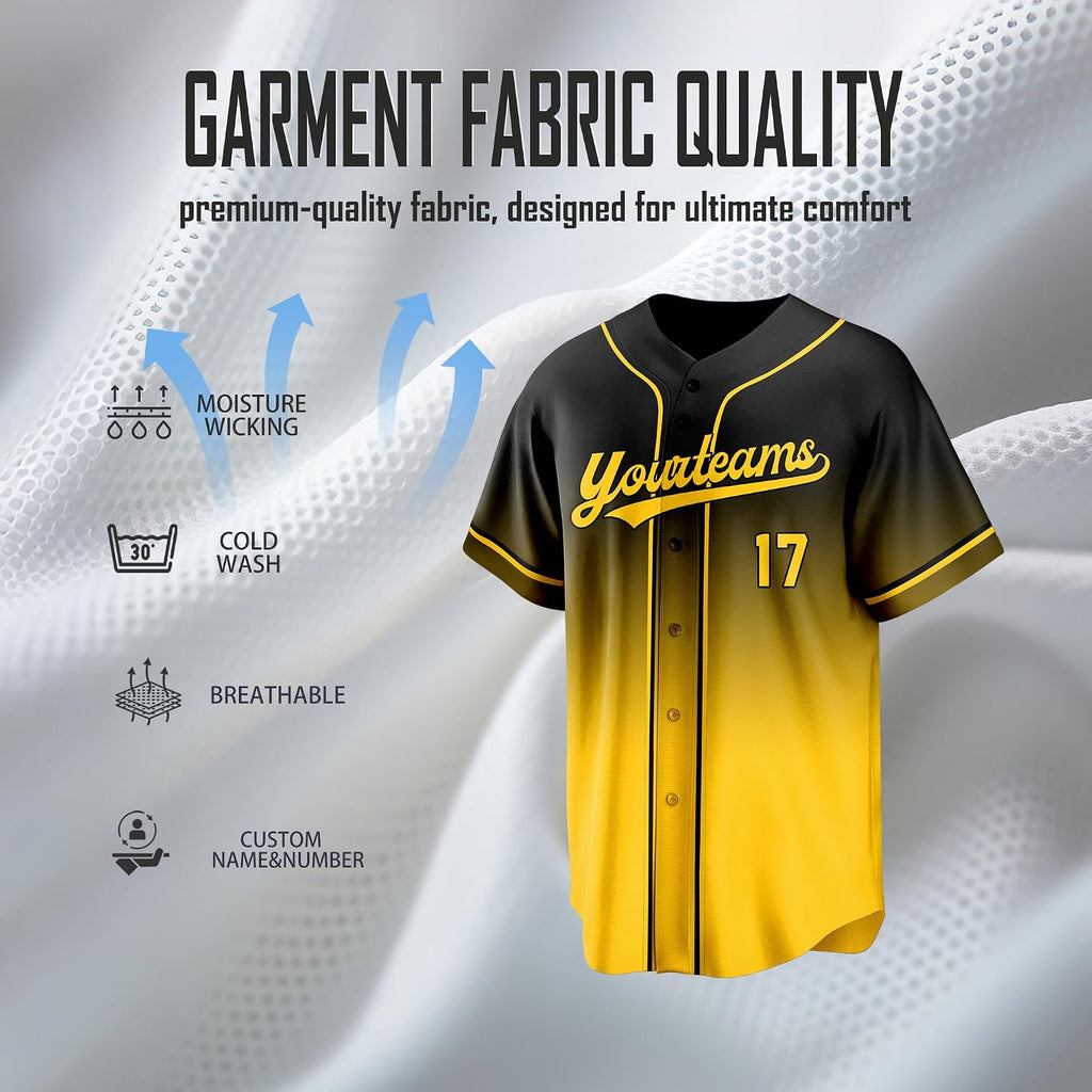Custom Black and Yellow Gradient Baseball Jersey