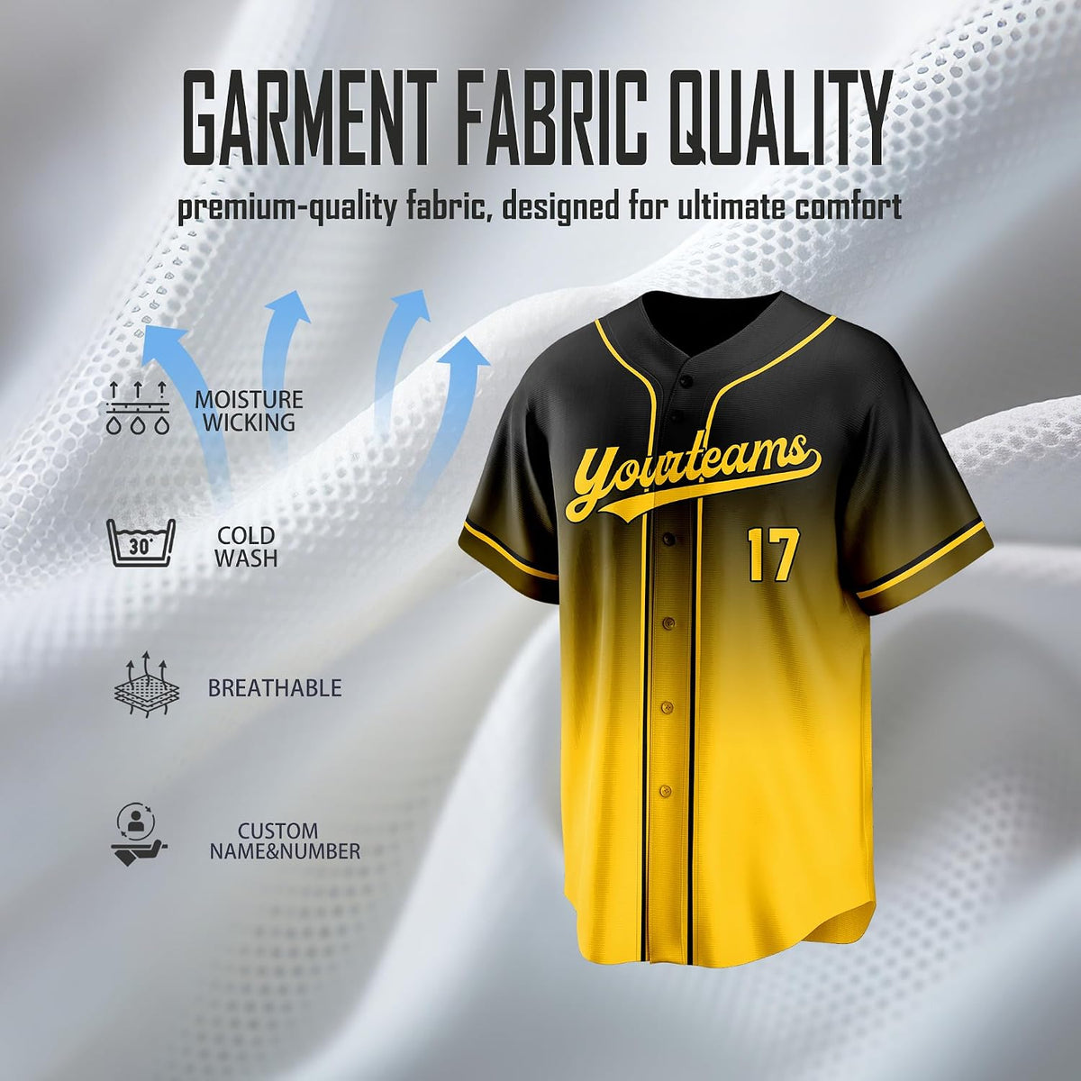 Custom Black and Yellow Gradient Baseball Jersey