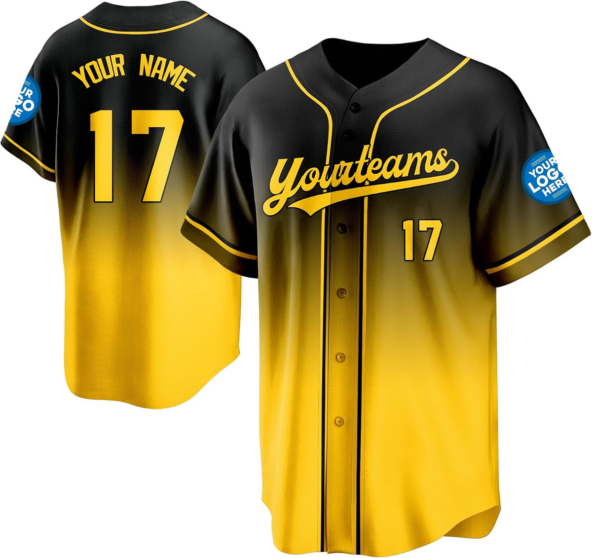Custom Black and Yellow Gradient Baseball Jersey