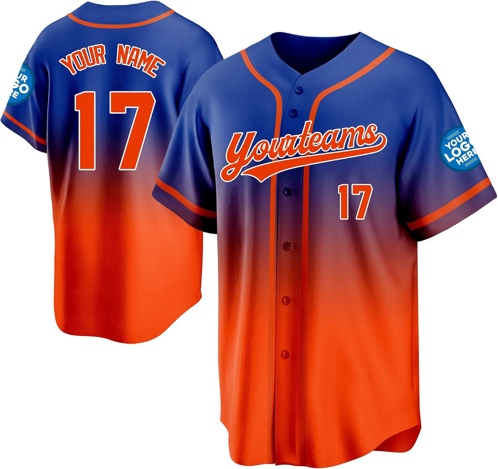 Custom Blue to Orange Gradient Baseball Jersey with Name and Number