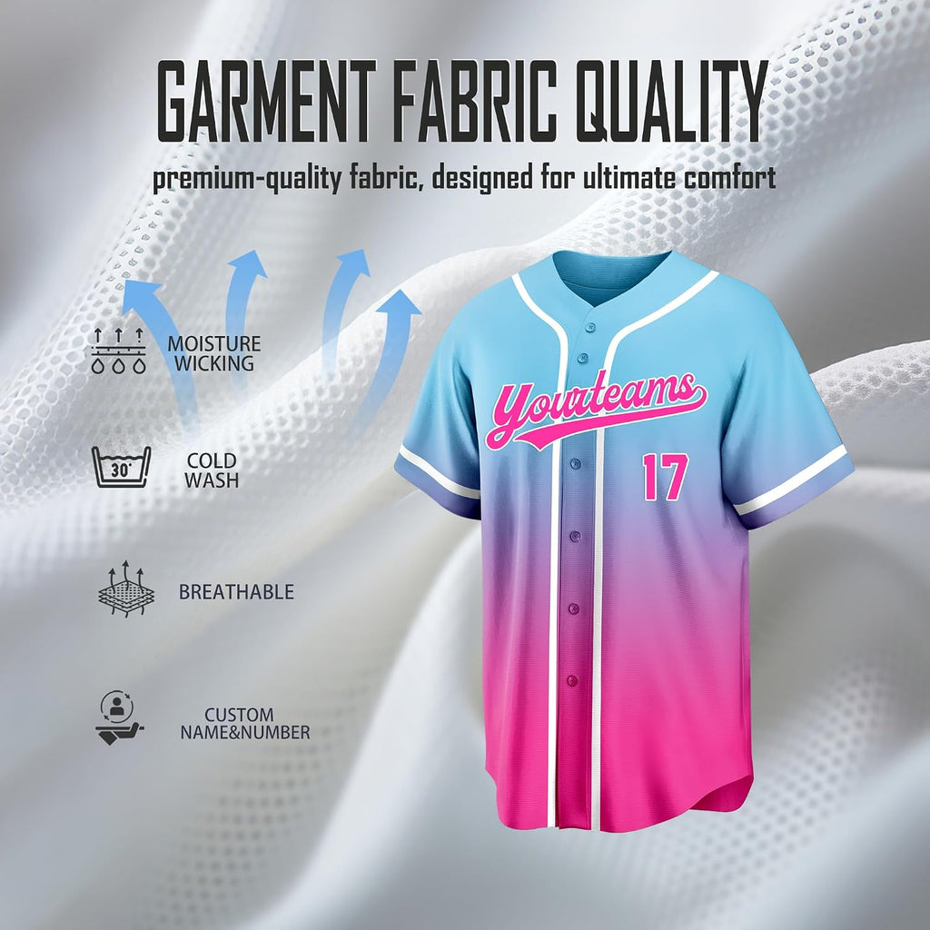 Custom Blue and Pink Ombre Baseball Jersey