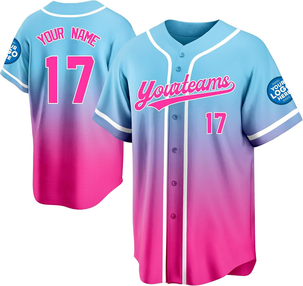 Custom Blue and Pink Ombre Baseball Jersey