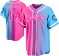 Custom Pink to Blue Gradient Baseball Jersey with White Trim