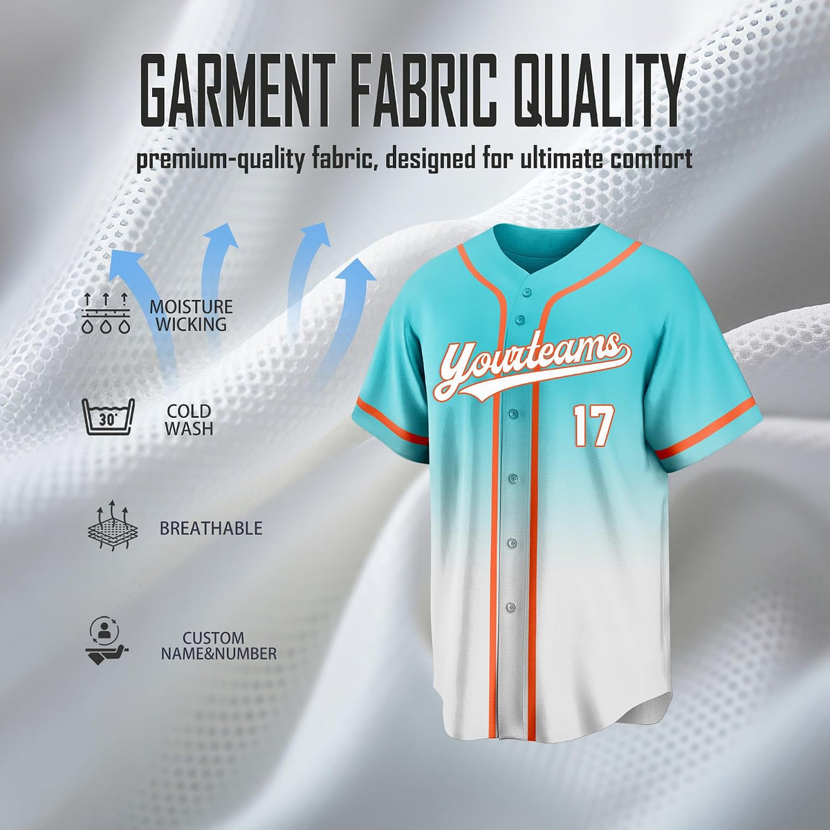 Custom Turquoise and White Gradient Baseball Jersey with Name and Number
